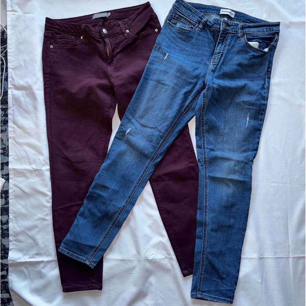 Womens Size 29 Pants Bundle Burgundy Denim Medium Wash Skinny Casual Studio Blue